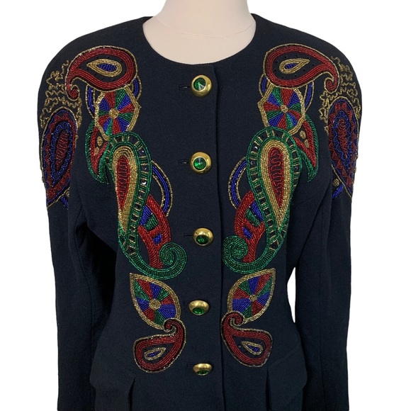 Vintage Lillie Rubin Exclusive Black Heavily Beaded Wool Bead Embellished Jacket - Picture 3 of 14